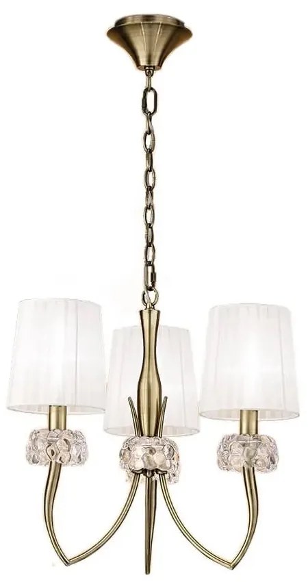 Candelabru clasic cu 3 brate LOEWE antique brass/ abajur alb