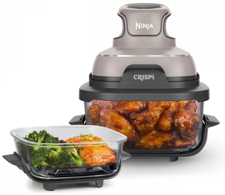 Friteuza cu aer cald portabila 4in1 Ninja CRISPi FN101EUST, 1700W, 3.8l, 6 portii, 2 recipiente din sticla, 4 programe, Fara PFAS si BPA, Bej