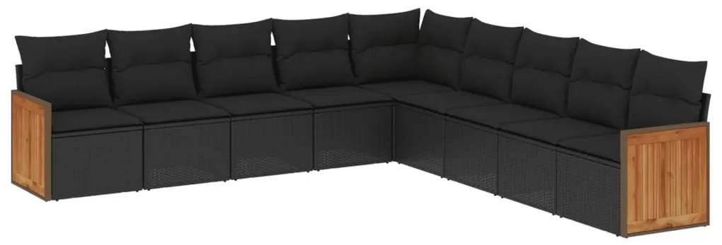 3260137 vidaXL Set mobilier de grădină cu perne, 9 piese, negru, poliratan