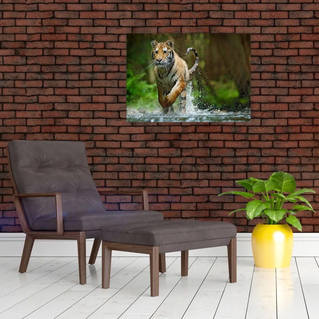 Tablou pe sticlă cu trigrul fugind (70x50 cm)