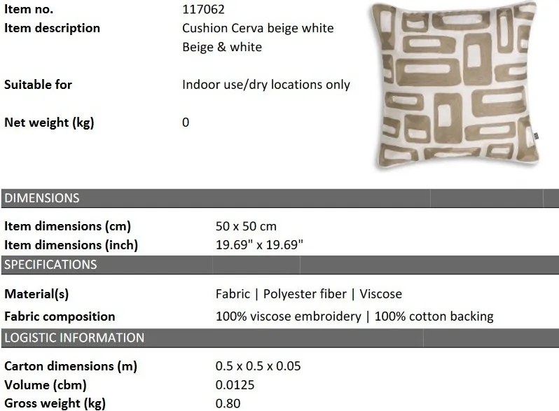 Perna decorativa design LUX Cerva 50x50cm, bej/ alb