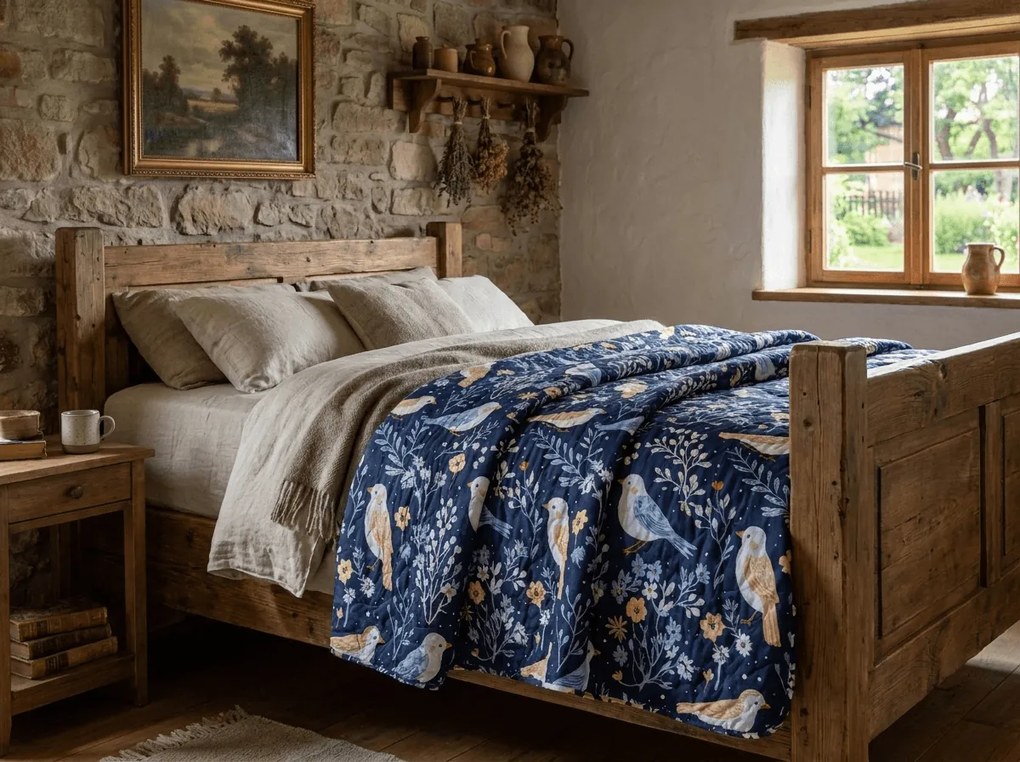 Cuvertura de pat DENIM BIRDS, albastru Dimensiune: 170 x 210 cm