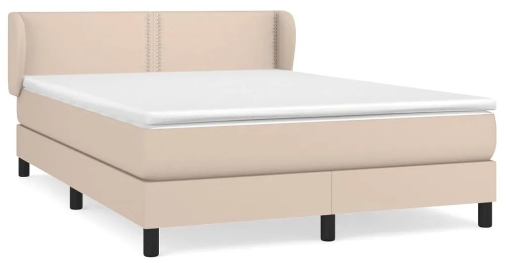 Pat box spring cu saltea, cappuccino, 140x190cm piele ecologica Cappuccino, 140 x 190 cm, Culoare unica si cuie de tapiterie