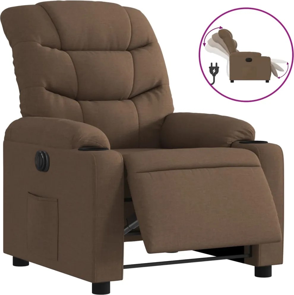 vidaXL Fotoliu rabatabil electric, maro, material textil