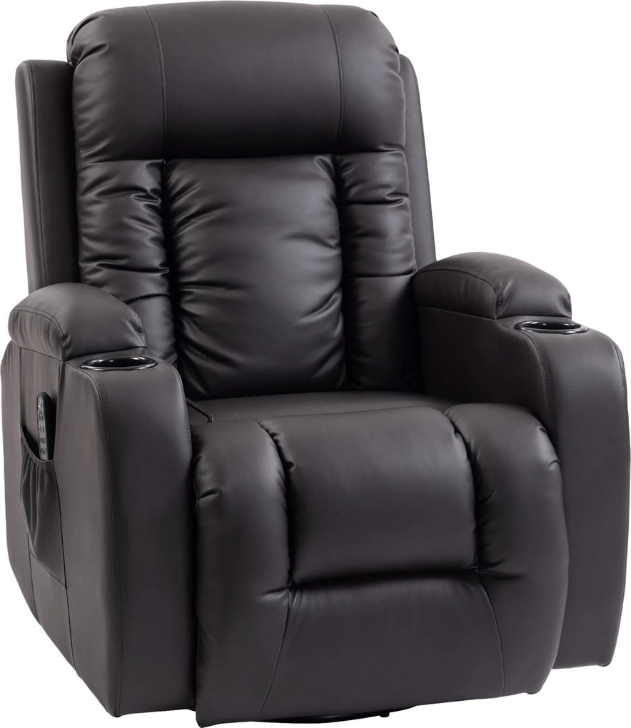 HOMCOM Fotoliu de masaj cu funcție de balans, înclinare și încălzire, 3 moduri, rotativ, Maro închis | Aosom Romania