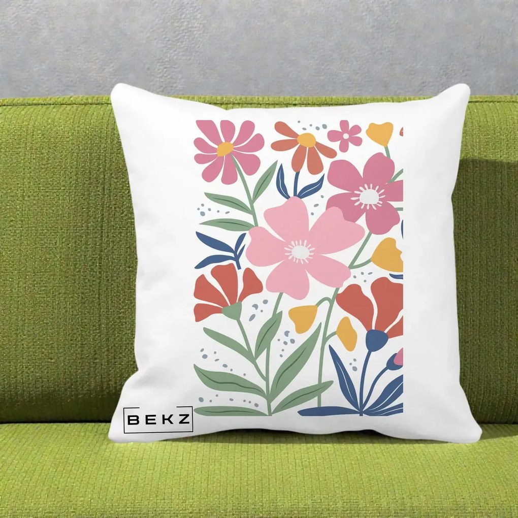 Perna Decorativa Flori Grafice Roz si Terracotta, 40x40 cm, Alba Mata, Husa Detasabila, Perna Inclusa, BEKZ®