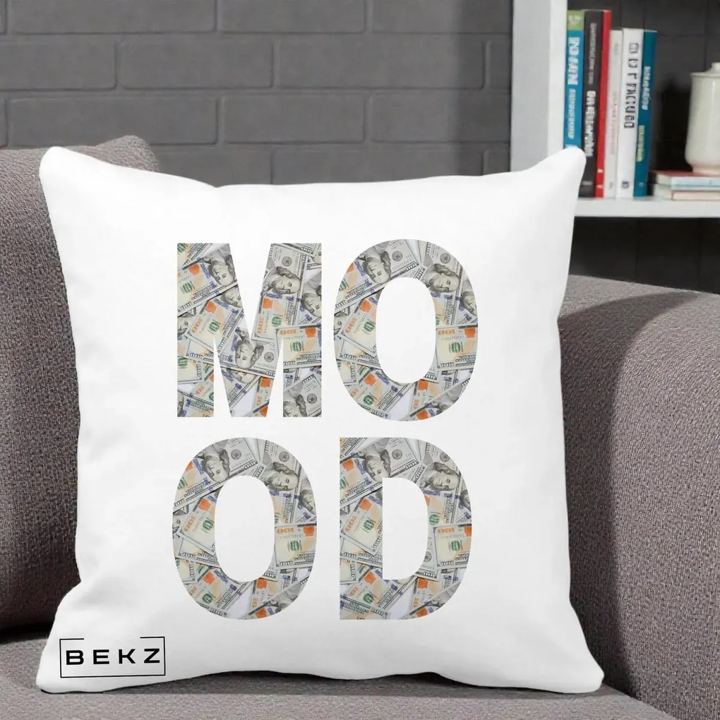 Perna Decorativa MOOD Money Grafic Urban, 40x40 cm, Alba Mata, Husa Detasabila, Perna Inclusa, BEKZ®