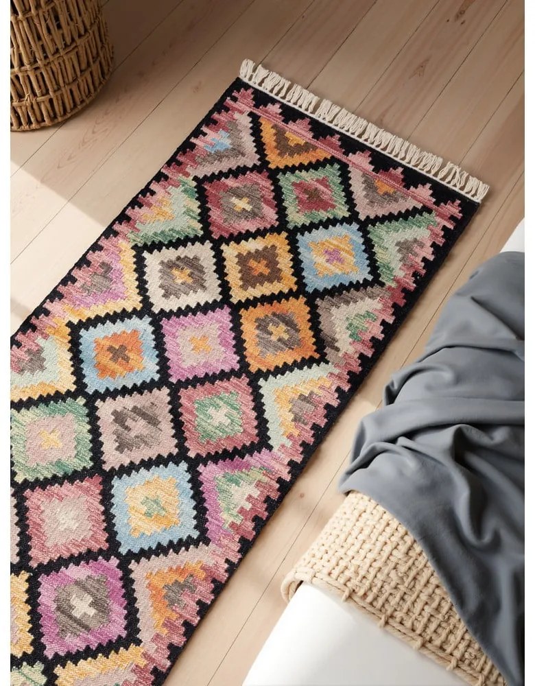 Covor tip traversă reversibil, țesut manual din lână 60x190 cm Kamal Zara – Nouristan