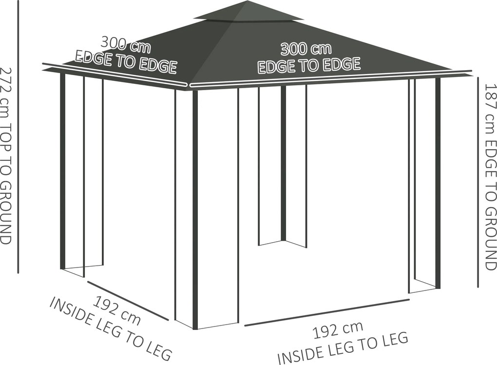 Outsunny Pavilion cu acoperiș dublu, 3x3 m, hidrofug, stabil, rezistent la iarnă, pavilion de grădină cu plasă de țânțari, Gri deschis | Aosom Romania