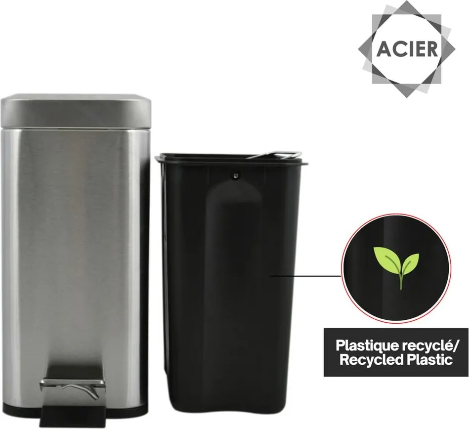 Coș de gunoi argintiu mat cu pedală din oțel 5 l Erik – Spirella