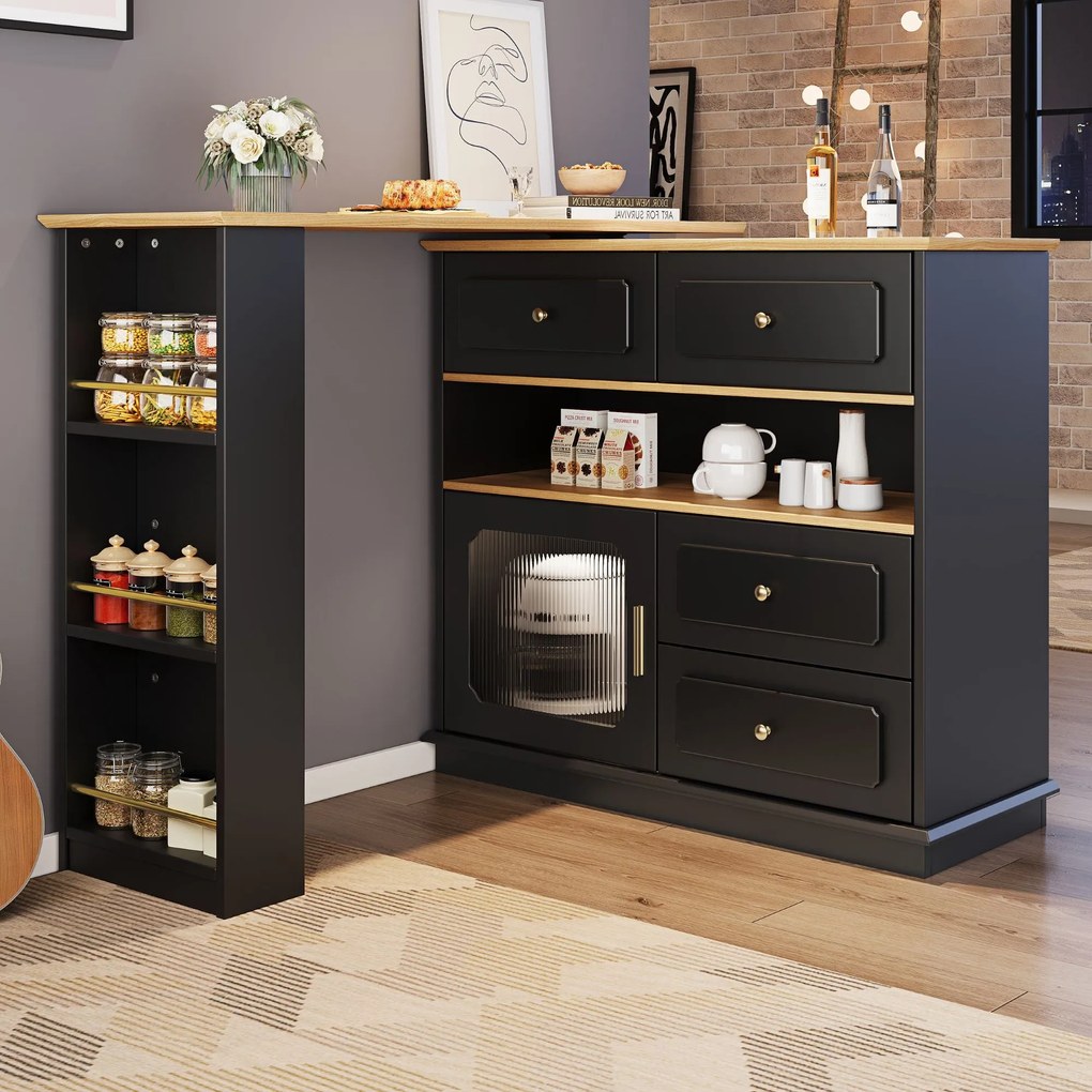 Masă de bar extensibilă cu spațiu de depozitare, Negru | Aosom Romania