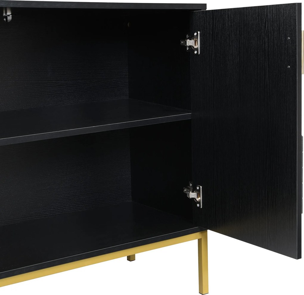 Comodă cu 4 uși, rafturi reglabile pe înălțime, pentru living, sufragerie &amp; hol, 160x40x80,5 cm, Negru