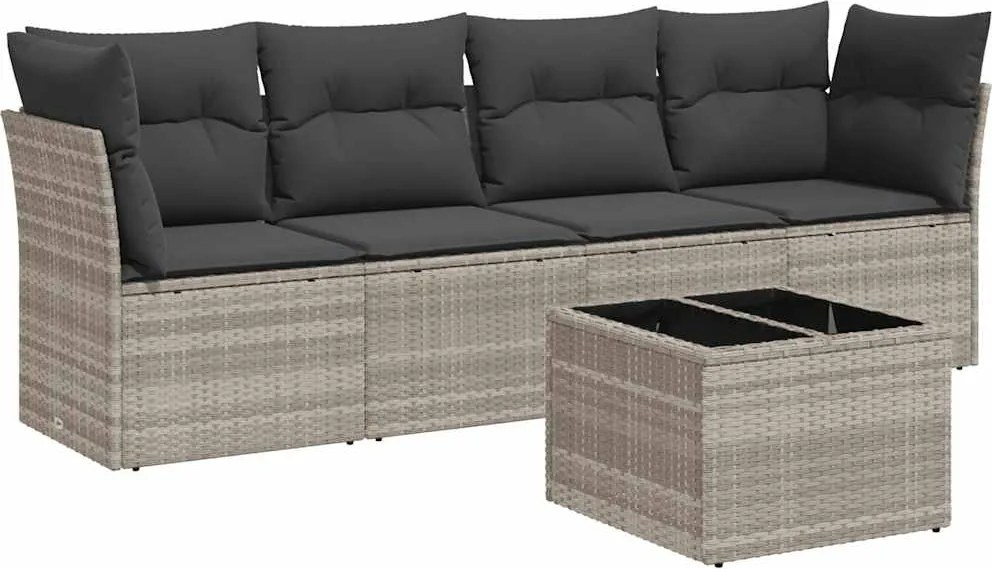 vidaXL Set canapele de grădină cu perne, 5 piese gri deschis poliratan