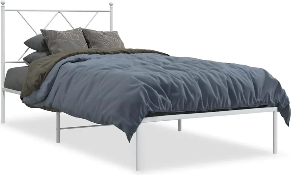 vidaXL Cadru de pat metalic cu tăblie, alb, 90x190 cm