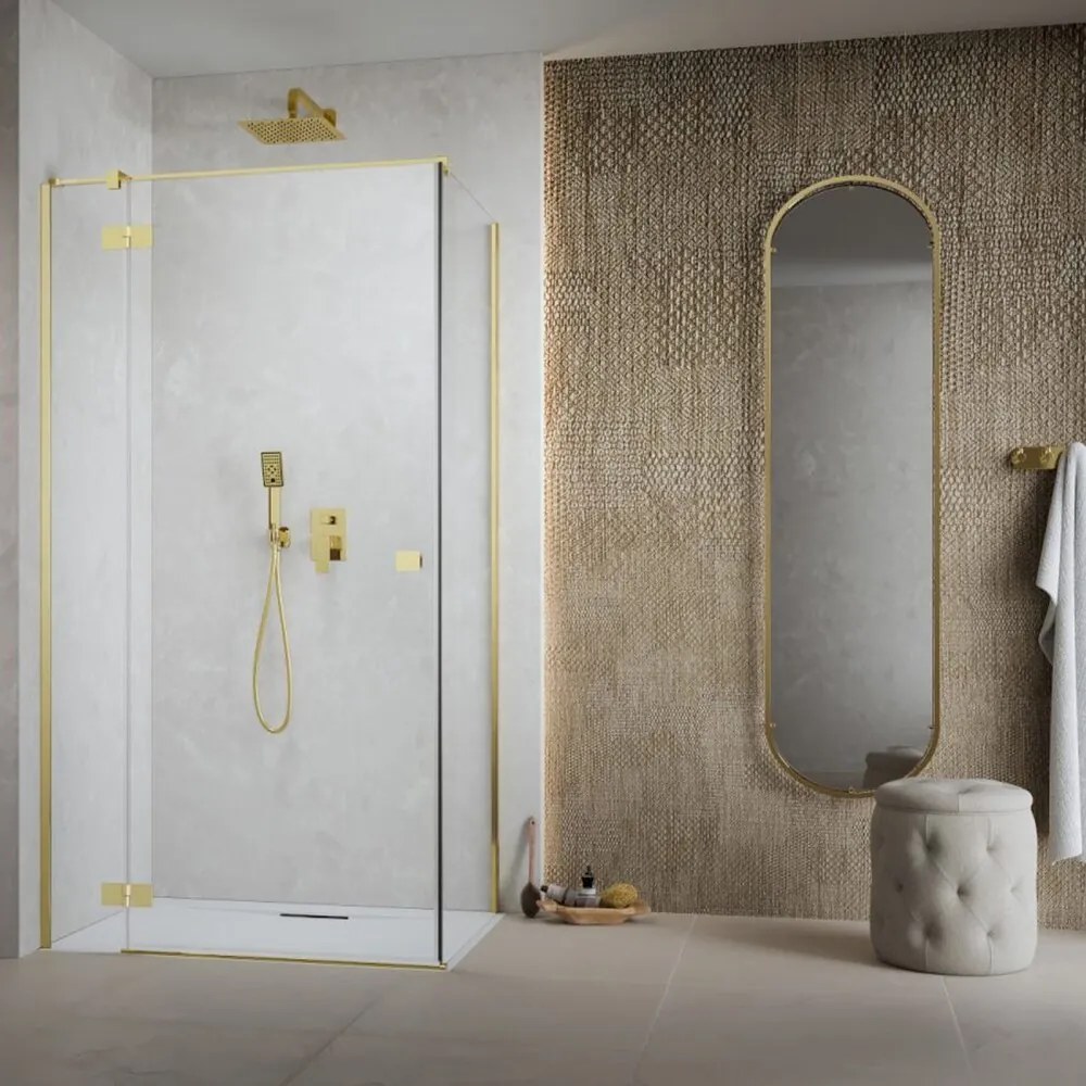 Usa de nisa batanta Radaway Essenza KDJ 120 cm sticla 6 mm finisaj auriu-transparent deschidere stanga