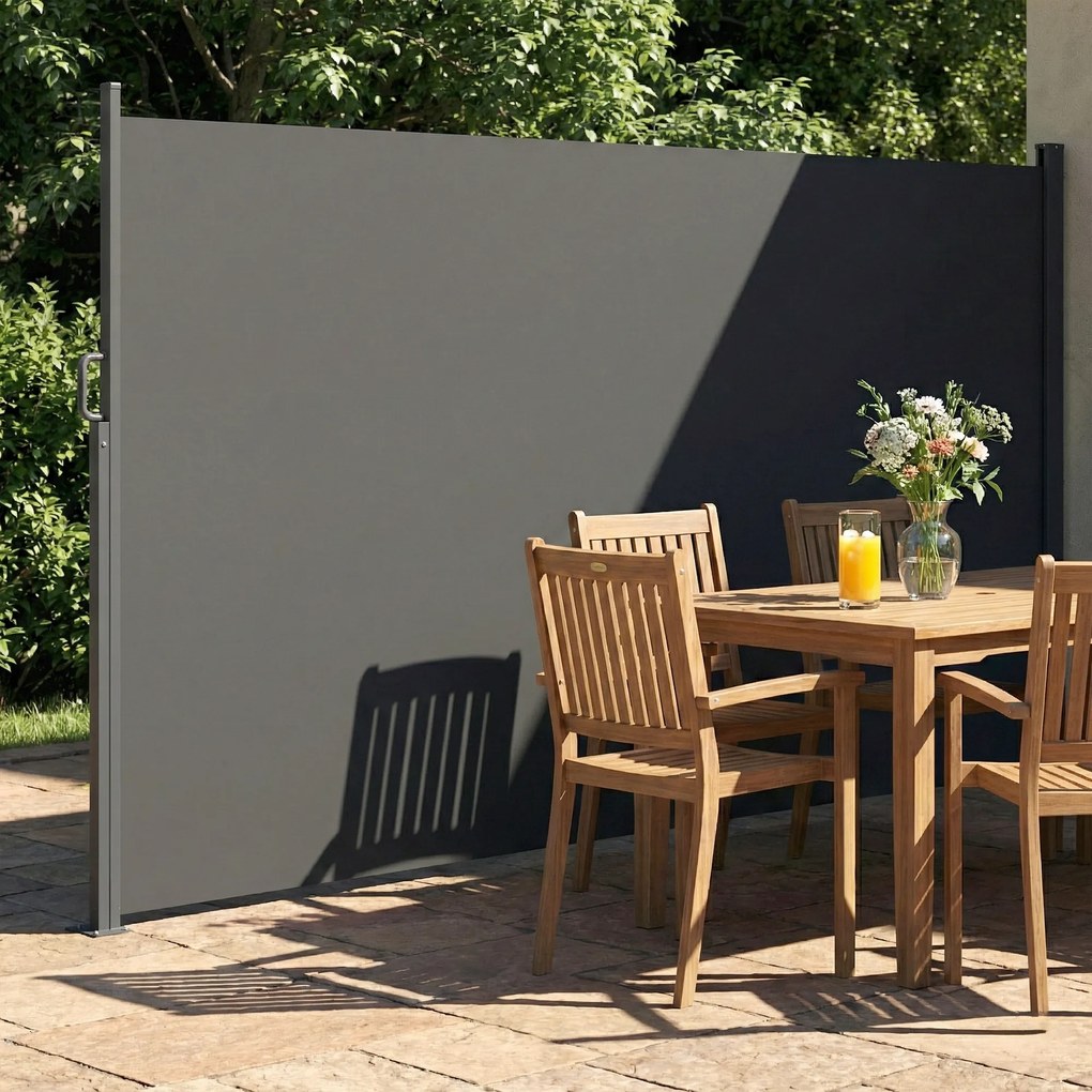 Outsunny Paravan Lateral Retractabil Impermeabil și UV50+, din Aluminiu, Oțel și Poliester, 420x185 cm, Gri Închis | Aosom Romania