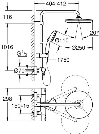 GROHE 26677001 - Sistem de duș VITALIO START SYSTEM 250, crom lucios