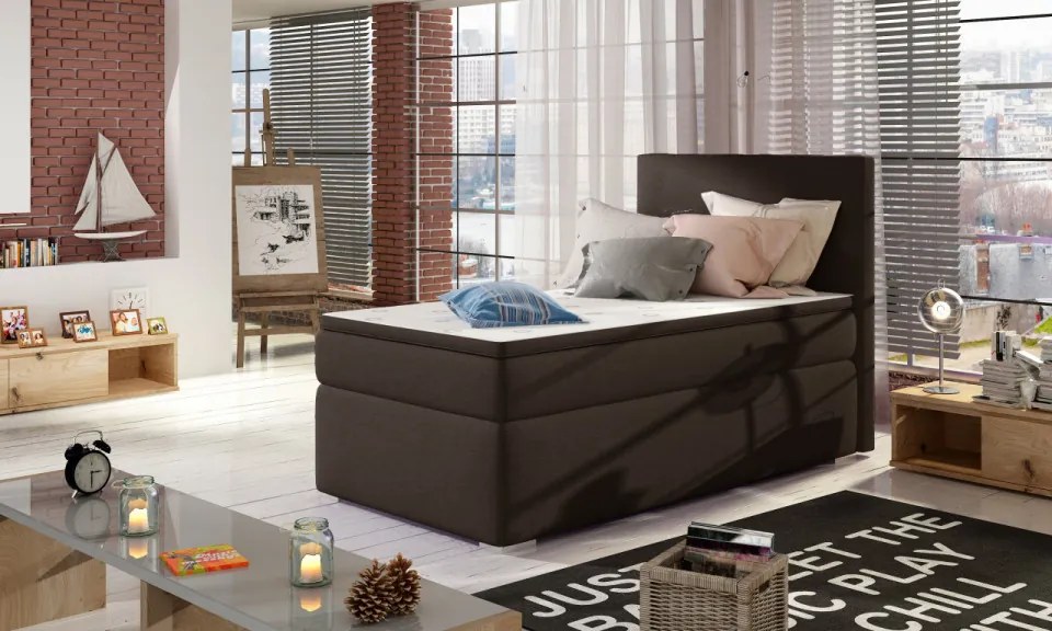 Pat tapitat, boxspring, cu spatiu pentru depozitare, 90x200 cm, Rocco R01, Eltap (Culoare: Gri inchis piele / Soft 11)