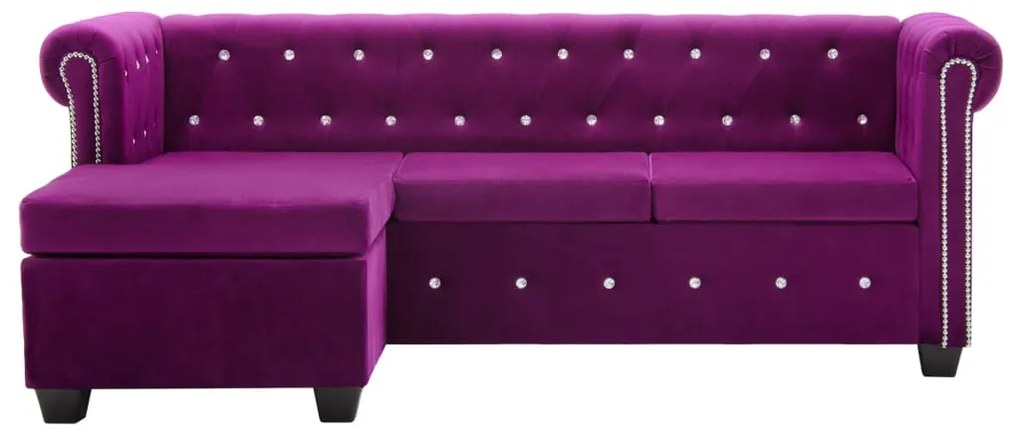 Canapea Chesterfield, forma L, catifea, 199x142x72 cm, violet Mov