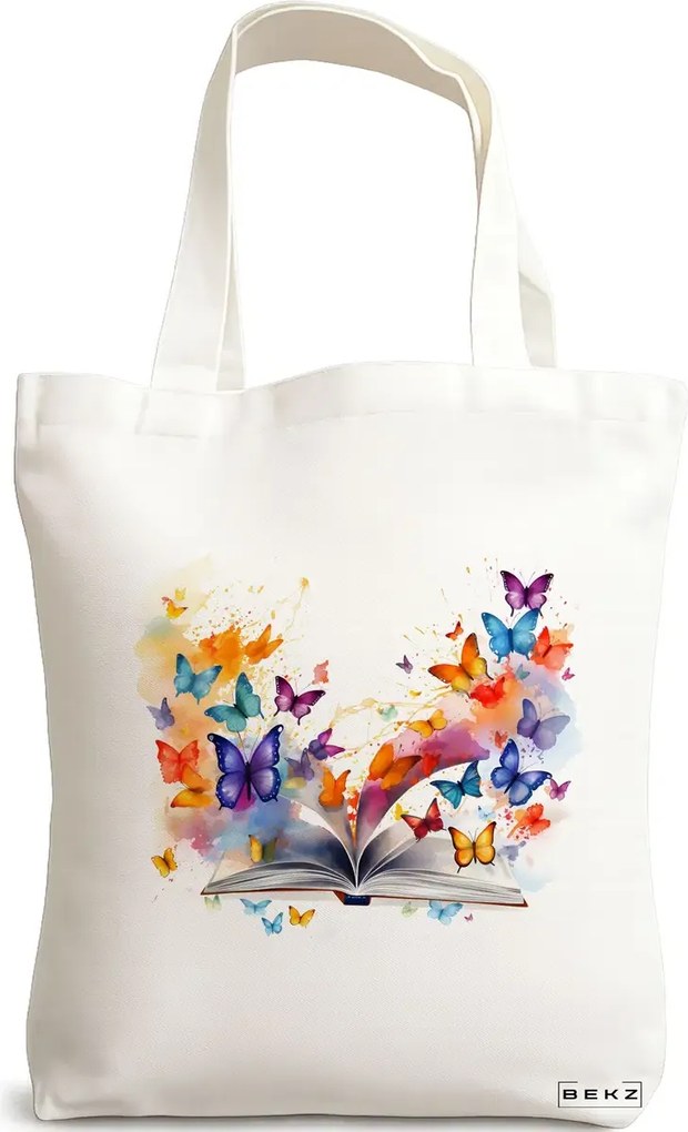 Sacosa de Panza pentru Cumparaturi, Geanta Tote, model Books 29 38 x 34.5 cm, Alba, BEKZ®