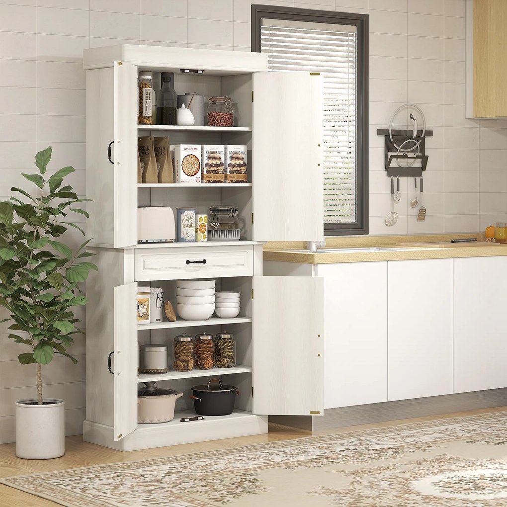 Bufet de bucatarie HOMCOM cu 2 dulapuri cu 2 usi si sertar, din lemn 80x35x180cm alb | Aosom RO