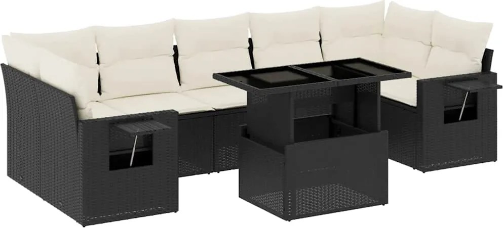 vidaXL Set mobilier de grădină cu perne, 8 piese, negru, poliratan