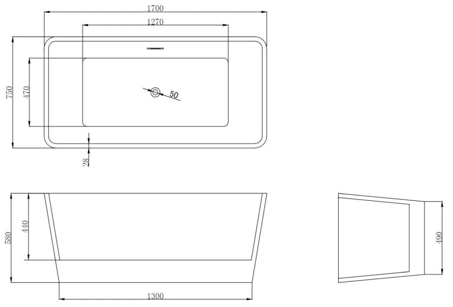 Cada baie freestanding 170 x 75 cm, forma dreptunghiulara, Cosmo Foglia