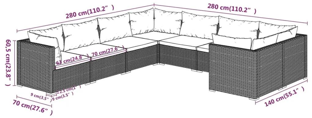 Set mobilier de gradina cu perne, 8 piese, negru, poliratan Negru, 4x colt + 4x mijloc, 1