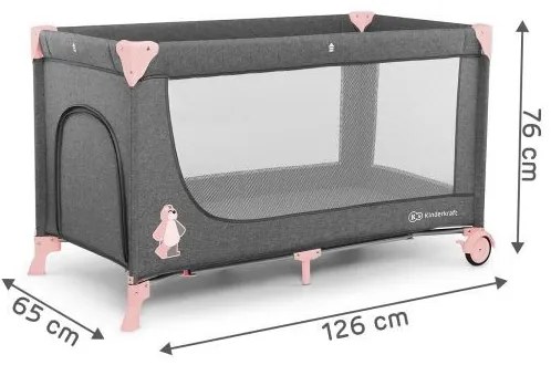 KINDERKRAFT JOY - pătuț de călătorie gri-roz