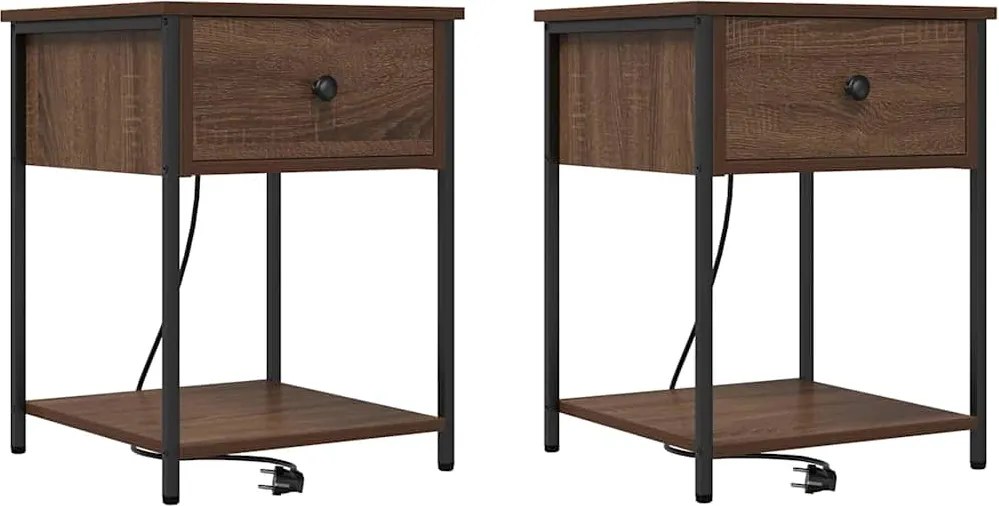 vidaXL Dulap de noapte cu sertar 2 pcs Stejar închis 42 x 41 x 56 cm