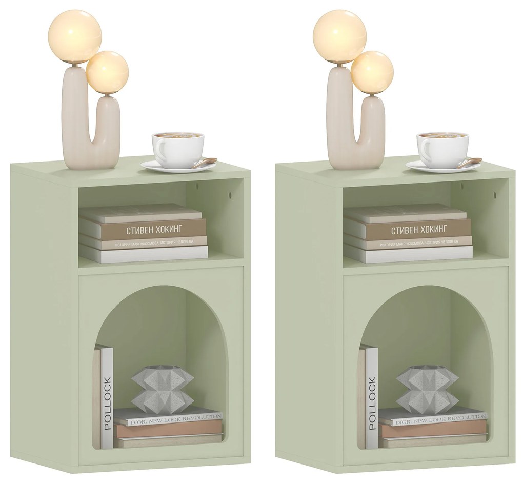 HOMCOM Lot de 2 mese de noapte, masă de noapte cu compartimente deschise, design aranjat, 40 x 30 x 60 cm, verde deschis | Aosom Romania