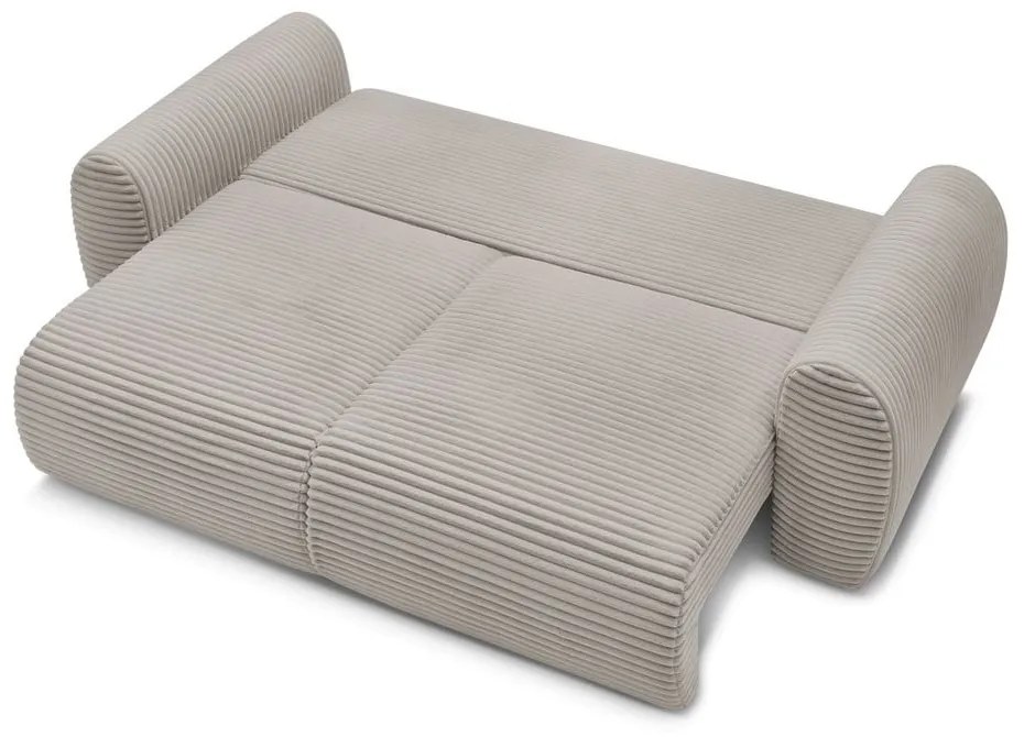 Canapea gri deschis/bej extensibilă cu tapițerie din catifea reiată 257 cm Lucien – Bobochic Paris