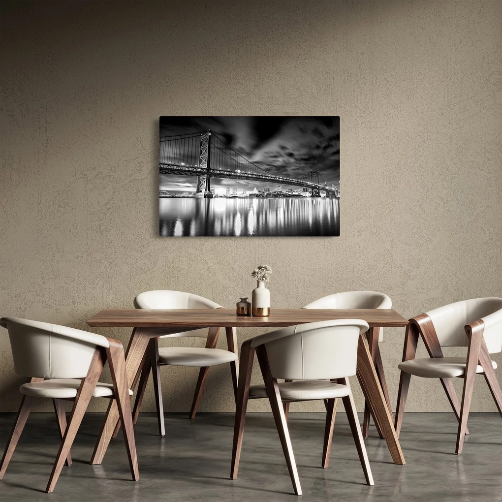 Tablou - Podul Benjamin Franklin, Philadelphia, alb-negru (90x60 cm)