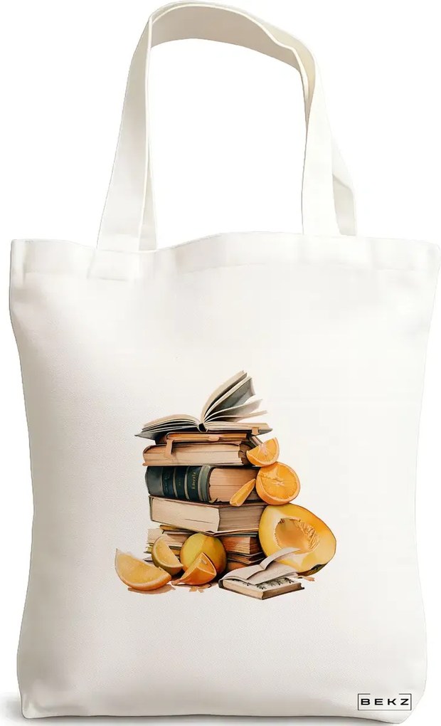 Sacosa de Panza pentru Cumparaturi, Geanta Tote, model Books 7 38 x 34.5 cm, Alba, BEKZ®