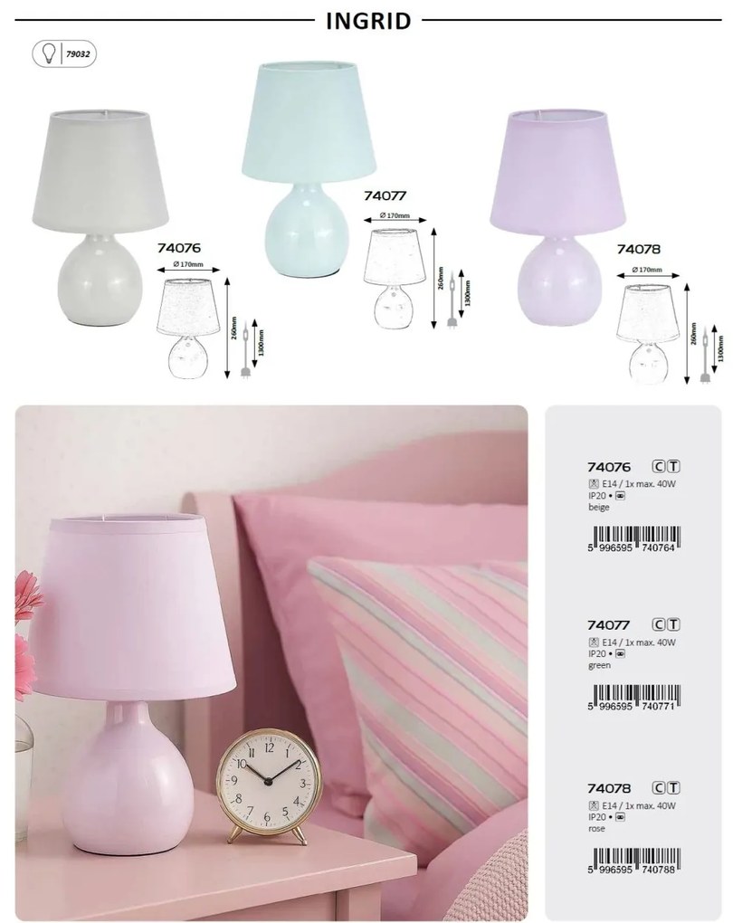 Lampa de masa ceramica si abajur verde Ingrid