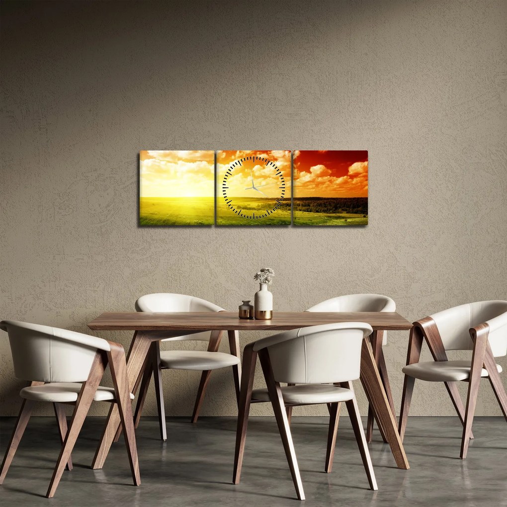 Tablou cu luncă cu soarele strălucitor (cu ceas) (90x30 cm)