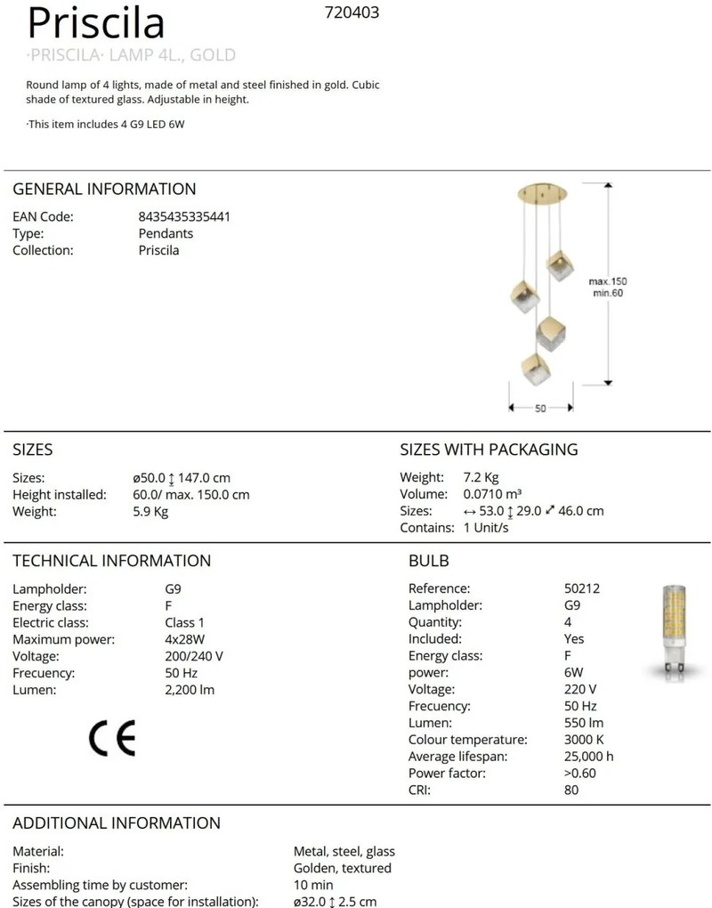 Lustra suspendata cu 4 Pendule design decorativ Priscila aurie