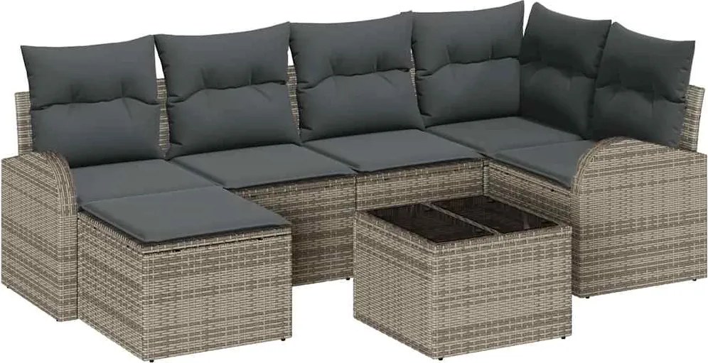 vidaXL Set de canapea cu pernă cu depozitare 7 pcs Gri poliratan