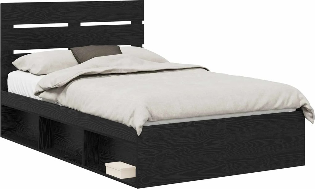 vidaXL Cadru de pat cu headboard Negru 120 x 190 cm Lemn de pin masiv
