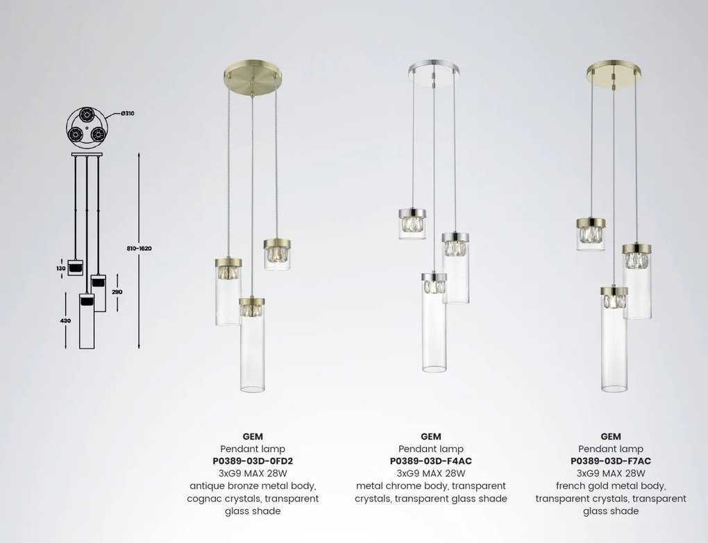 Lustra suspendata design modern 31cm GEM 3 aurie