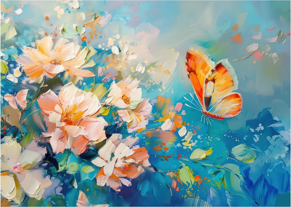 Tablou - Fluture și flori, pictură în ulei II. (70x50 cm)