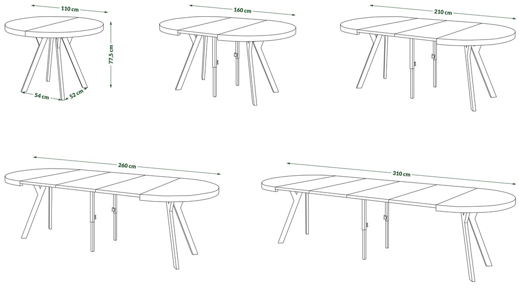 Mazzoni VITO Stejar American/picioare negre - MASĂ MARE ROTUNDĂ Ø110 EXTENSIBILĂ PÂNĂ LA 310 cm CU PICIOARE "Y" LOFT/INDUSTRIALĂ