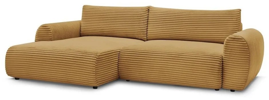 Colțar galben muștar extensibil cu tapițerie din catifea reiată (cu colț pe partea stângă ) Lucien – Bobochic Paris