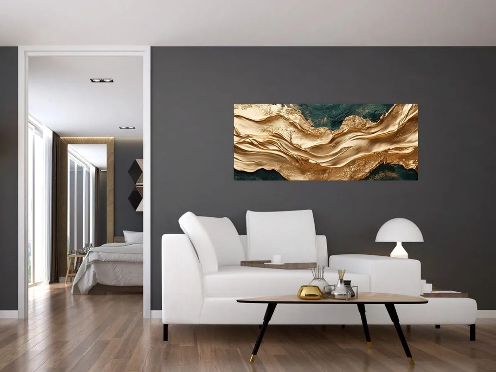 Tablou - Abstracție verde cu auriu II. (120x50 cm)