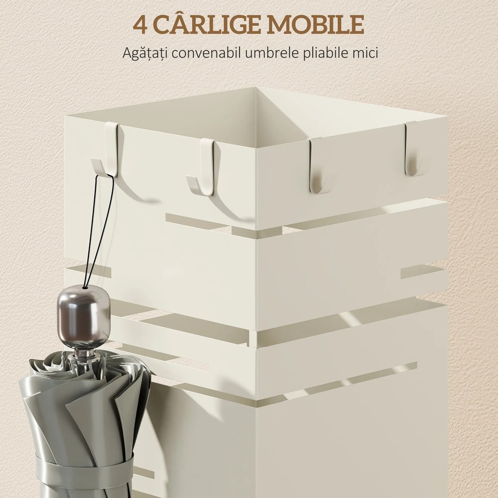 HOMCOM Suport de Umbrele Autoportant Pătrat din Metal cu 4 Cârlige, Bej | Aosom Romania