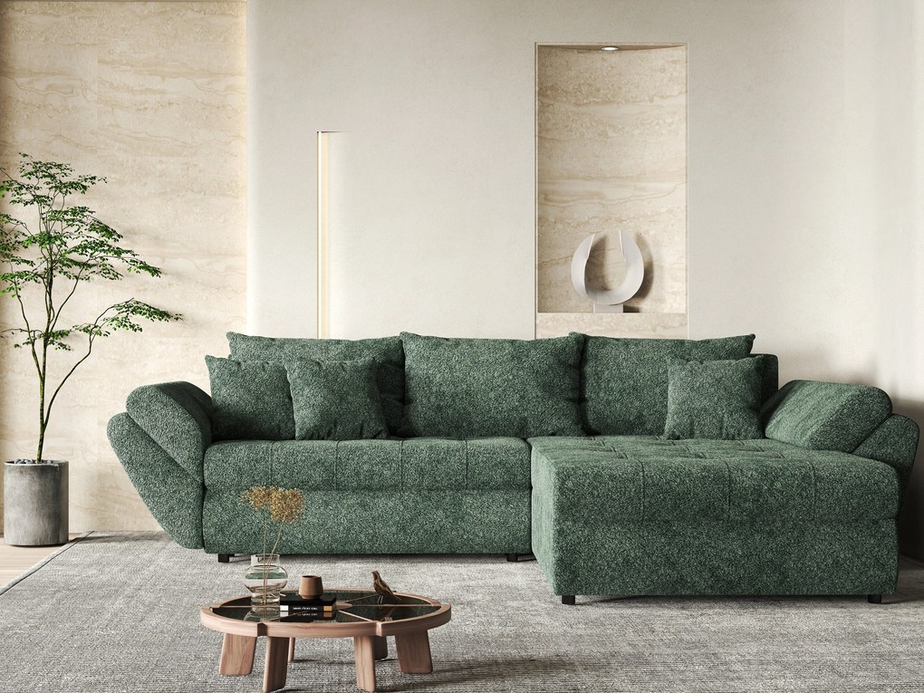 Colțar extensibil dumonde cu ladă de depozitare si sezut confortabil din spuma high-density, Loana Euphoria Green II 270x185 cm