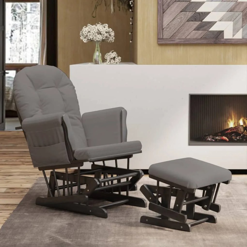 351667 vidaXL Scaun de relaxare glisant cu taburet, gri închis, textil