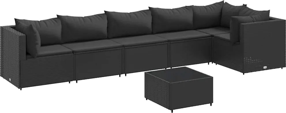 vidaXL Set mobilier de grădină cu perne, 7 piese, negru, poliratan