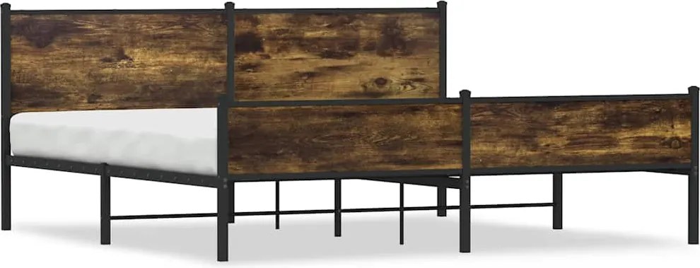 vidaXL Cadru de pat metalic fără saltea, stejar fumuriu, 193x203 cm