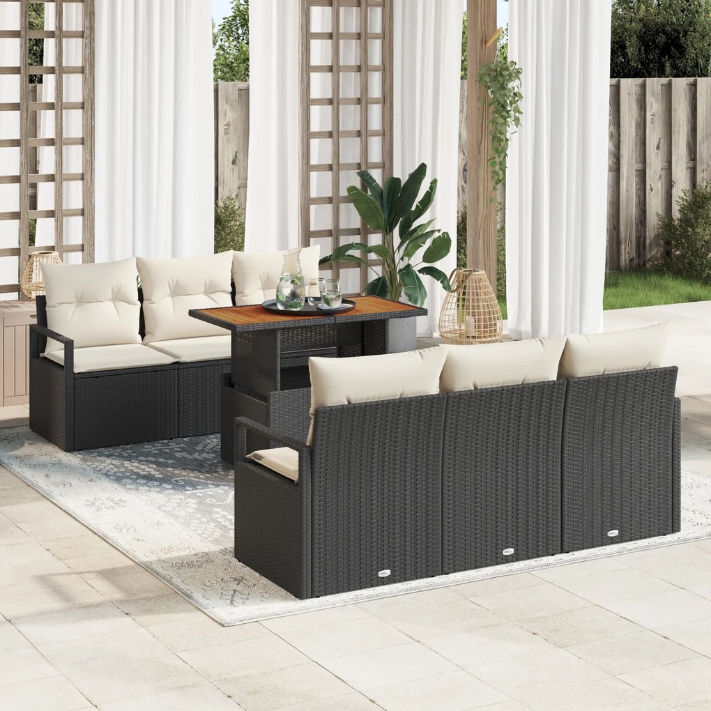 Set canapea de grădină vidaXL cu perne 7 piese negru ratan poli acacia